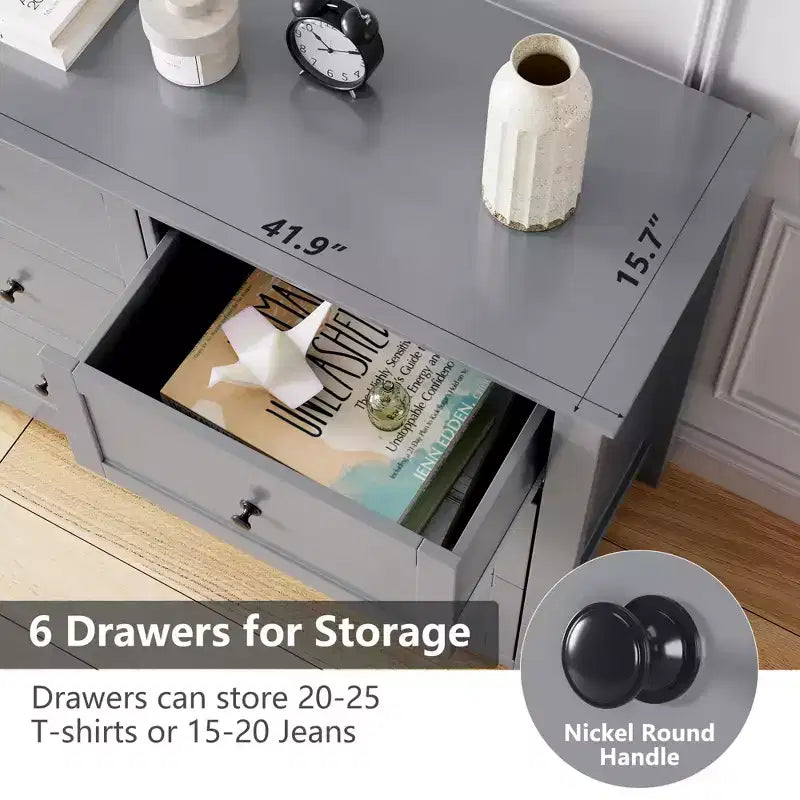 6 Drawers Dresser for Bedroom, Set of 2 Farmhouse Wood Chest of Drawers for Clothes, Storage Dressers Organizer with Handles & Deep Drawers