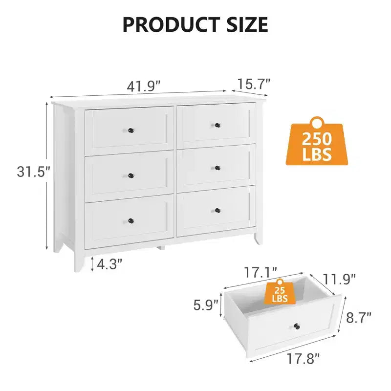 6 Drawers Dresser for Bedroom, Set of 2 Farmhouse Wood Chest of Drawers for Clothes, Storage Dressers Organizer with Handles & Deep Drawers