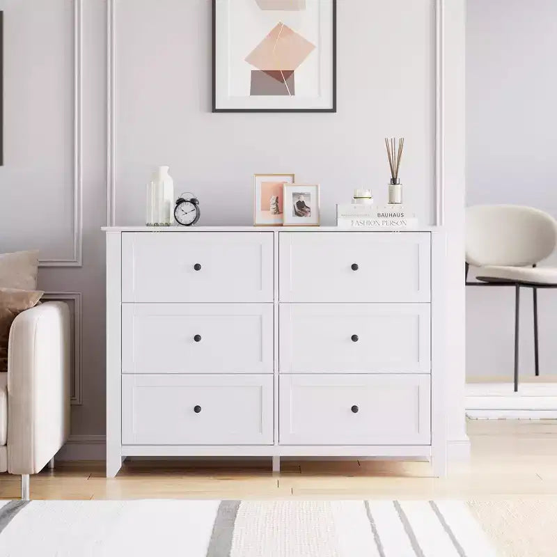 6 Drawers Dresser for Bedroom, Set of 2 Farmhouse Wood Chest of Drawers for Clothes, Storage Dressers Organizer with Handles & Deep Drawers