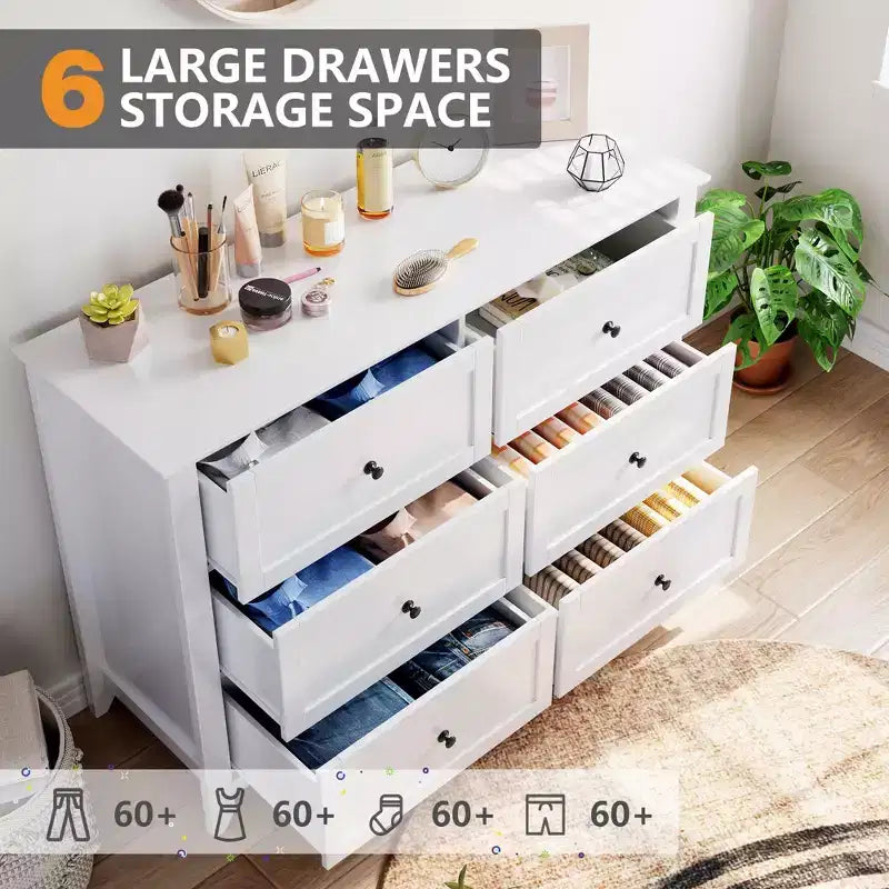 6 Drawers Dresser for Bedroom, Set of 2 Farmhouse Wood Chest of Drawers for Clothes, Storage Dressers Organizer with Handles & Deep Drawers