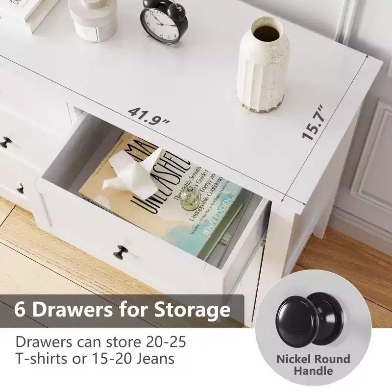 6 Drawers Dresser for Bedroom, Set of 2 Farmhouse Wood Chest of Drawers for Clothes, Storage Dressers Organizer with Handles & Deep Drawers