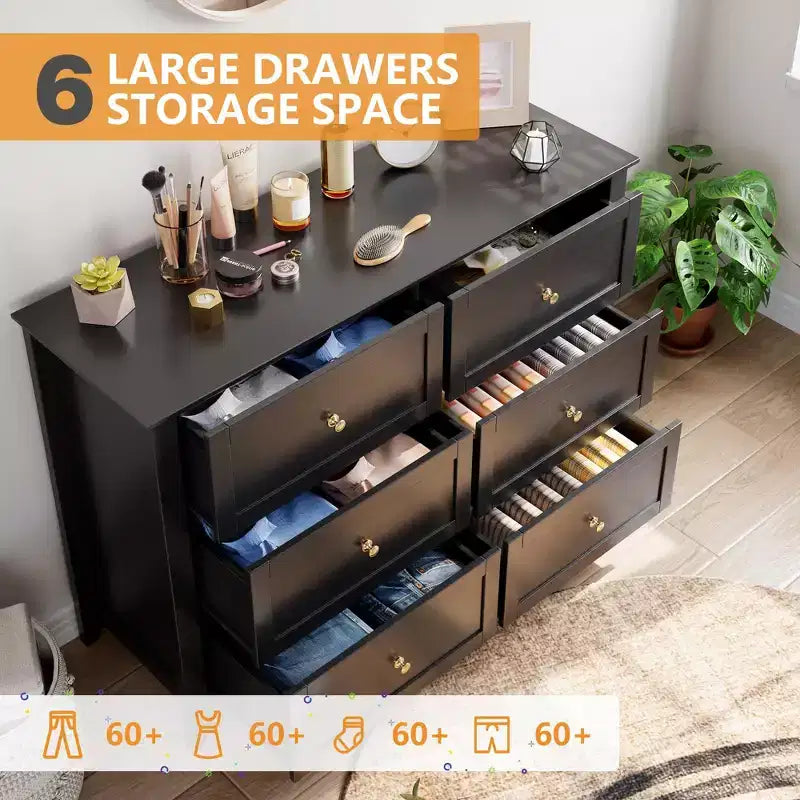 6 Drawers Dresser for Bedroom, Set of 2 Farmhouse Wood Chest of Drawers for Clothes, Storage Dressers Organizer with Handles & Deep Drawers