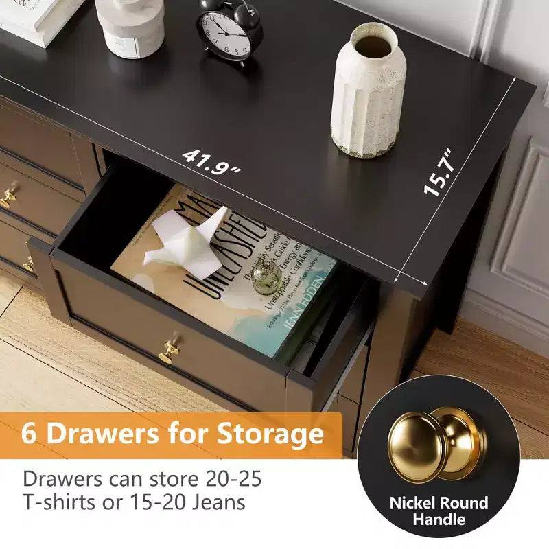 6 Drawers Dresser for Bedroom, Set of 2 Farmhouse Wood Chest of Drawers for Clothes, Storage Dressers Organizer with Handles & Deep Drawers