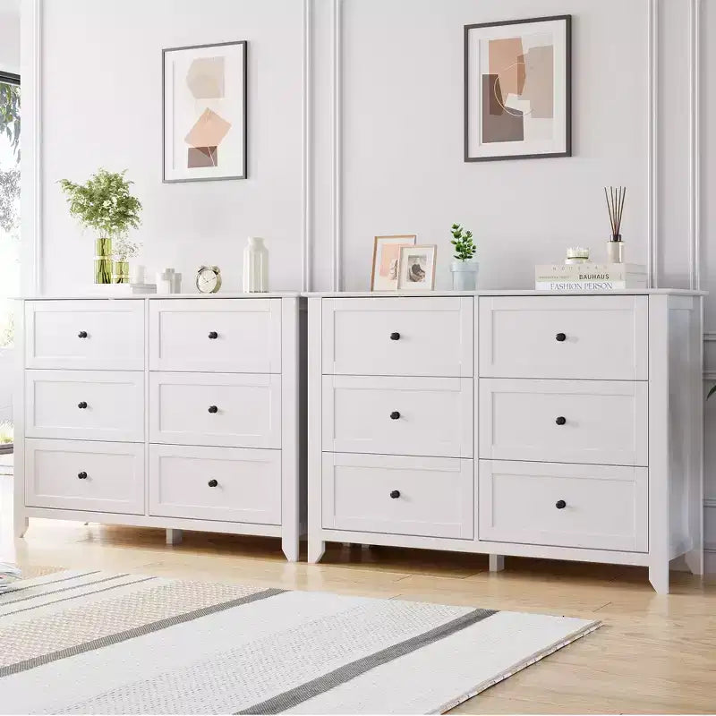 6 Drawers Dresser for Bedroom, Set of 2 Farmhouse Wood Chest of Drawers for Clothes, Storage Dressers Organizer with Handles & Deep Drawers