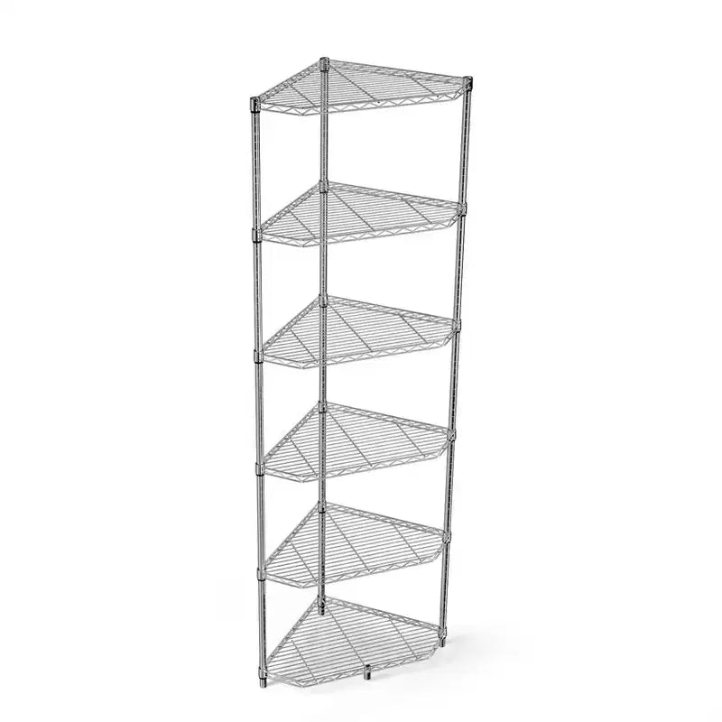 72 Inch H 6 Tier Black Metal Corner Wire Shelf Rack Adjustable Pentagonal Shelves for Bathroom Living Room Kitchen