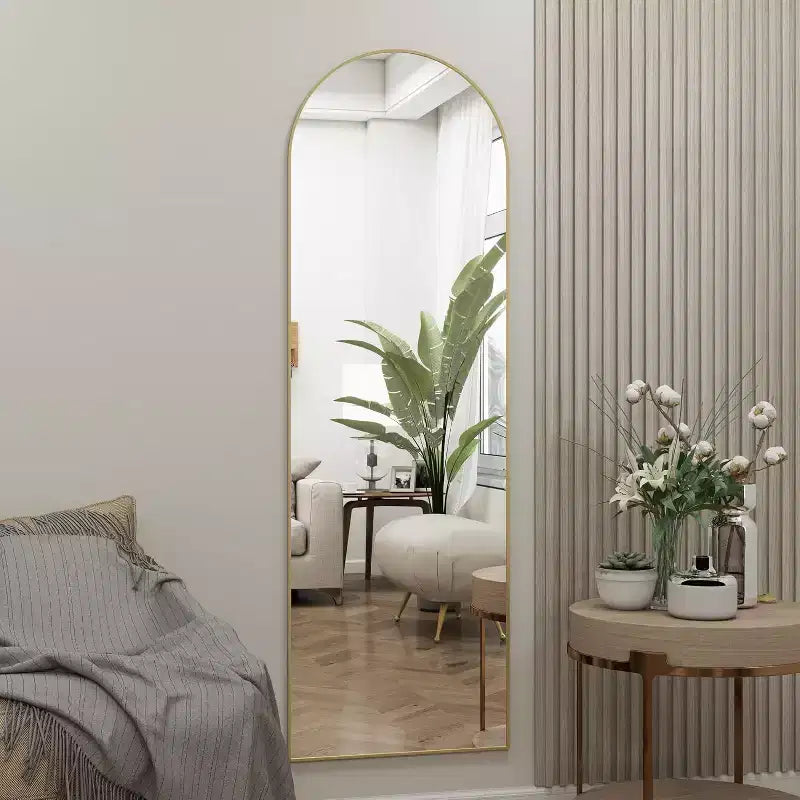 14x48 Hanging or Wall-Mounted Gold Door Mirror, Arched Full-Length, Easy Install