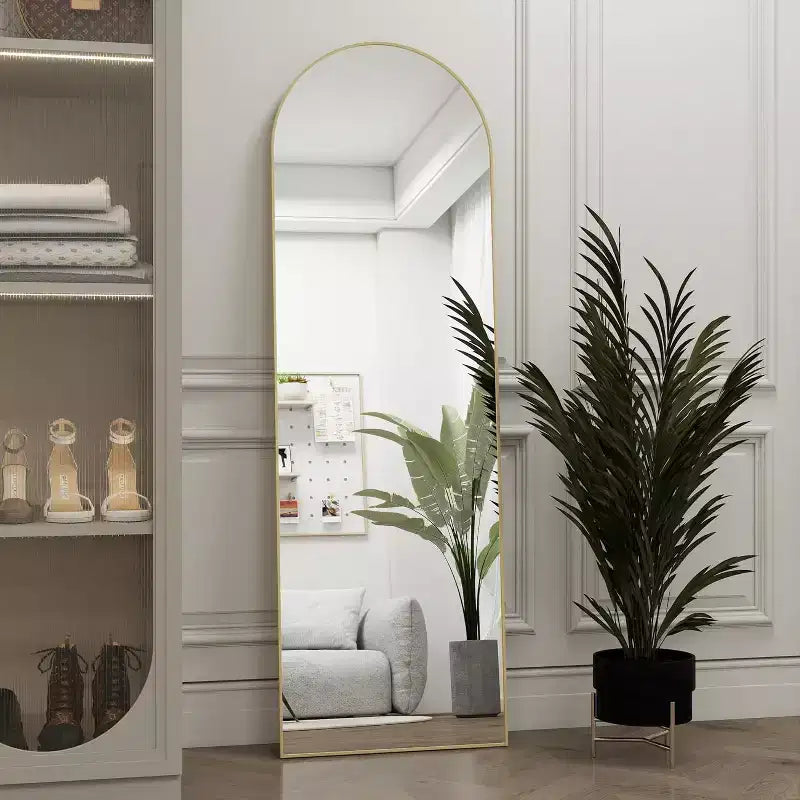 14x48 Hanging or Wall-Mounted Gold Door Mirror, Arched Full-Length, Easy Install