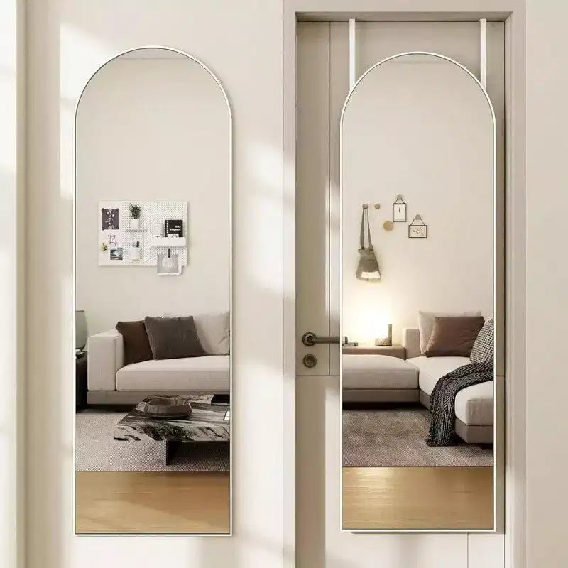 14x48 Hanging or Wall-Mounted Gold Door Mirror, Arched Full-Length, Easy Install