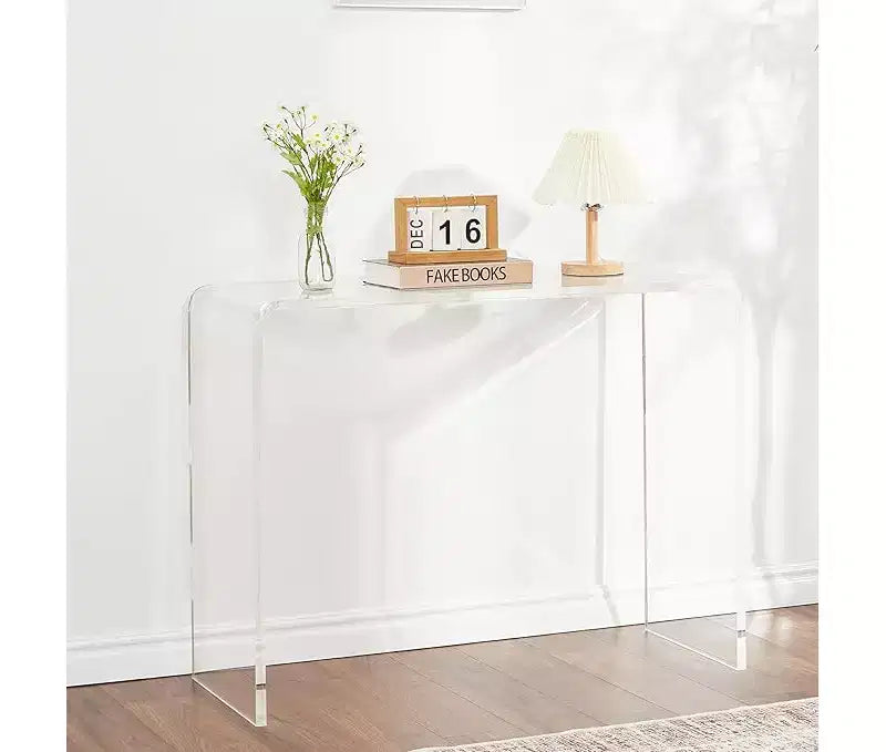 Acrylic Slim Console Table for Entryways C Clear 2-Tier Table with Square Legs, Perfect for Hallways, Foyers, Living Rooms, and Behind Sofas