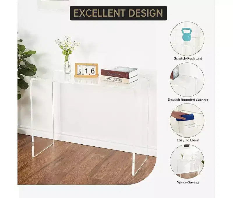 Acrylic Slim Console Table for Entryways C Clear 2-Tier Table with Square Legs, Perfect for Hallways, Foyers, Living Rooms, and Behind Sofas