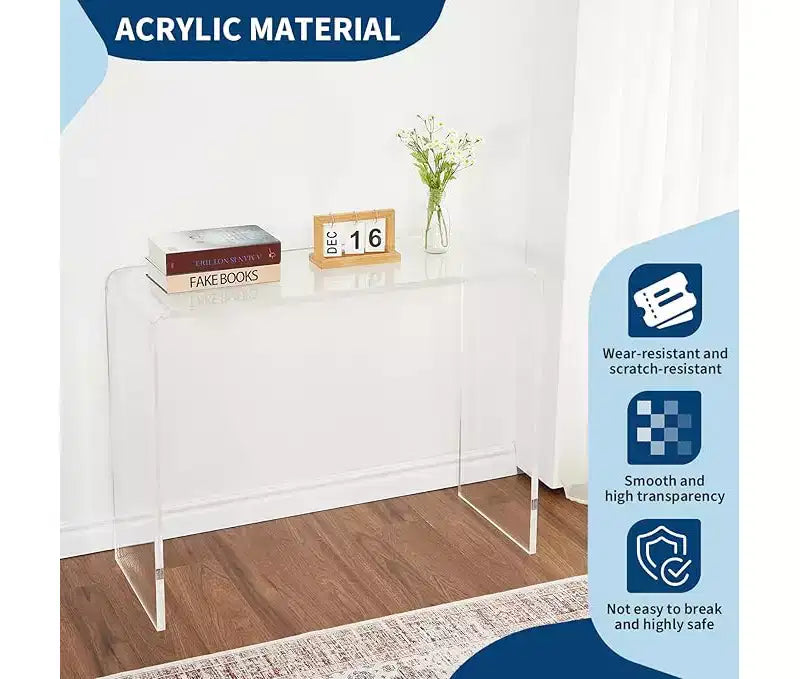 Acrylic Slim Console Table for Entryways C Clear 2-Tier Table with Square Legs, Perfect for Hallways, Foyers, Living Rooms, and Behind Sofas