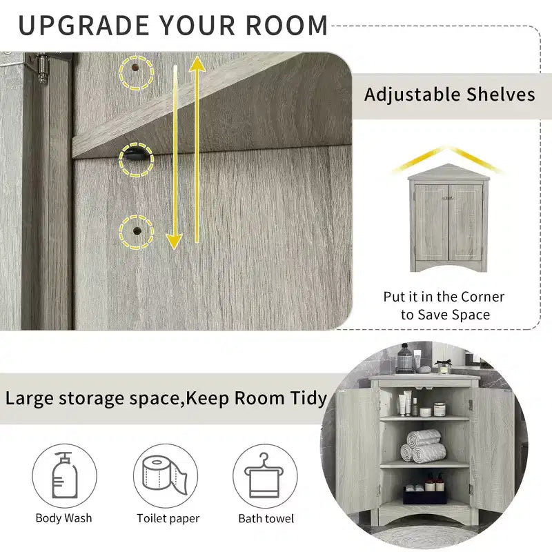 31.5in Triangle Bathroom Storage Cabinet with Adjustable Shelves, Freestanding Floor Cabinet for Home Kitchen Living Room