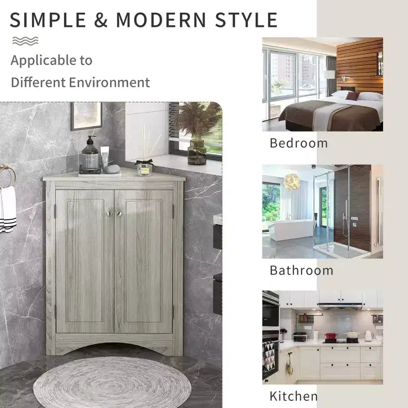 31.5in Triangle Bathroom Storage Cabinet with Adjustable Shelves, Freestanding Floor Cabinet for Home Kitchen Living Room