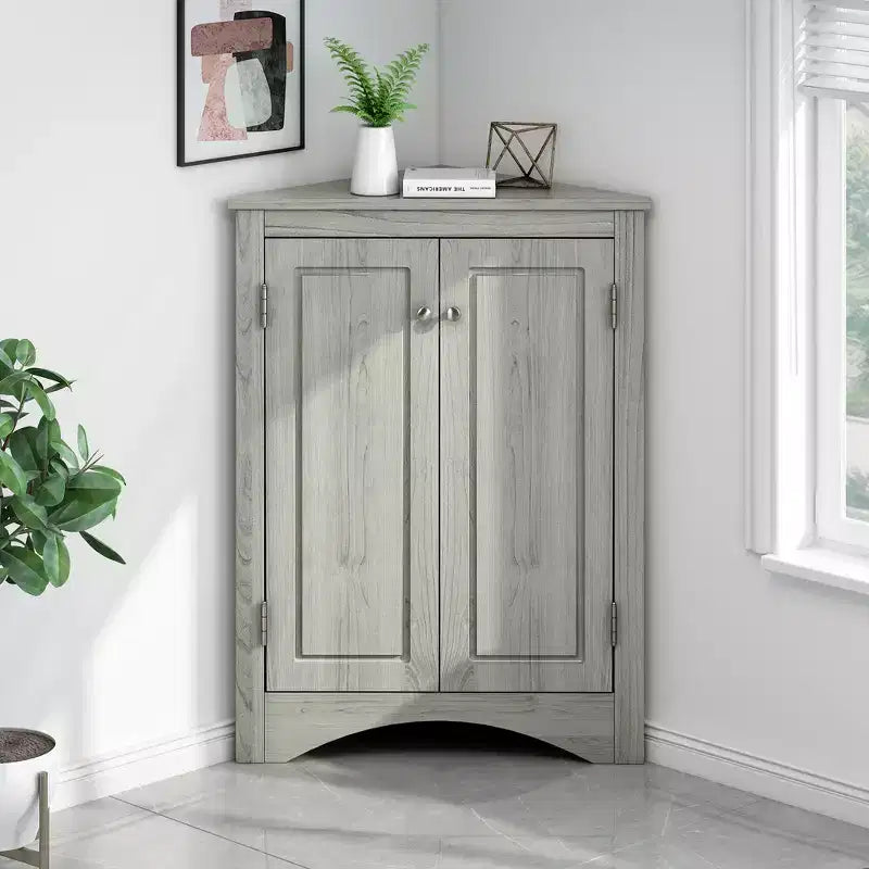 31.5in Triangle Bathroom Storage Cabinet with Adjustable Shelves, Freestanding Floor Cabinet for Home Kitchen Living Room