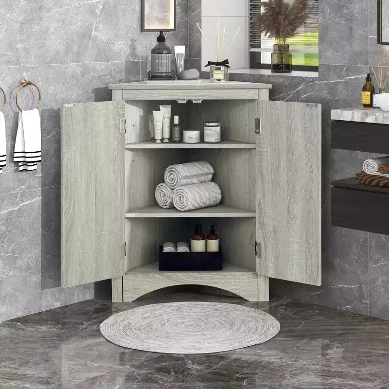 31.5in Triangle Bathroom Storage Cabinet with Adjustable Shelves, Freestanding Floor Cabinet for Home Kitchen Living Room