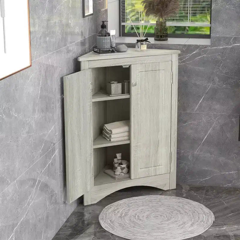 31.5in Triangle Bathroom Storage Cabinet with Adjustable Shelves, Freestanding Floor Cabinet for Home Kitchen Living Room