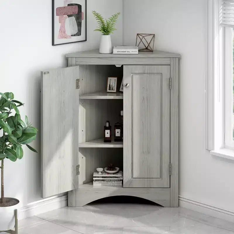 31.5in Triangle Bathroom Storage Cabinet with Adjustable Shelves, Freestanding Floor Cabinet for Home Kitchen Living Room