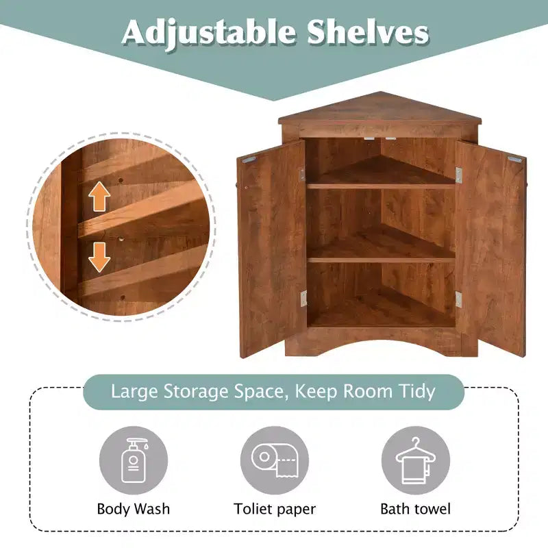 31.5in Triangle Bathroom Storage Cabinet with Adjustable Shelves, Freestanding Floor Cabinet for Home Kitchen Living Room