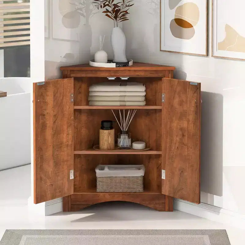 31.5in Triangle Bathroom Storage Cabinet with Adjustable Shelves, Freestanding Floor Cabinet for Home Kitchen Living Room