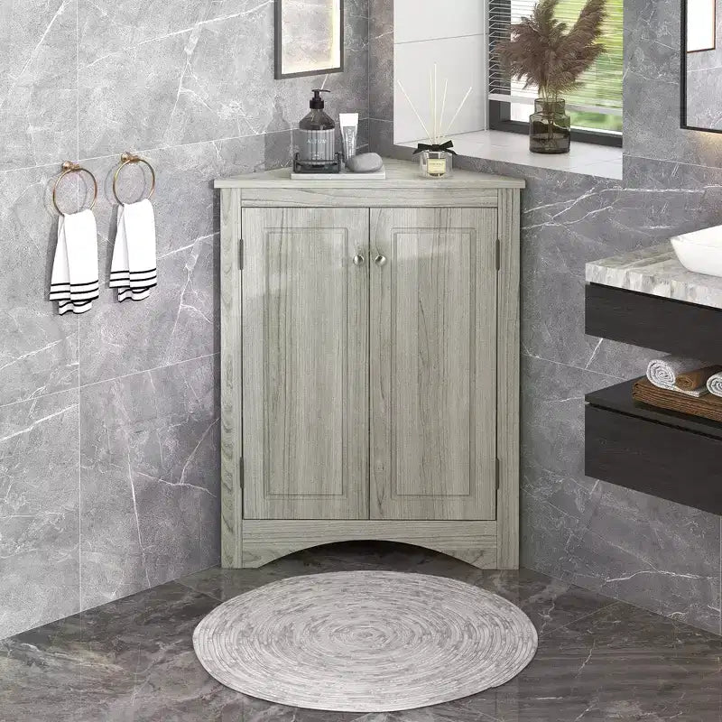 31.5in Triangle Bathroom Storage Cabinet with Adjustable Shelves, Freestanding Floor Cabinet for Home Kitchen Living Room