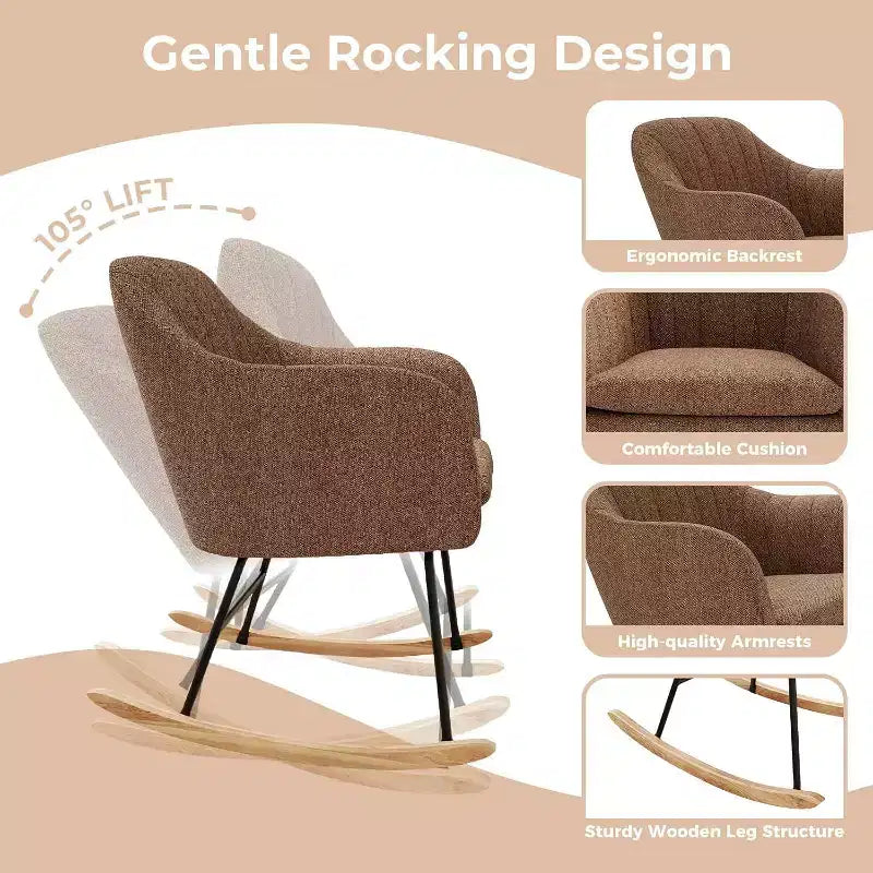 Upholstered Rocking Chair with High Back, Plush Seat, for Living Room or Nursery