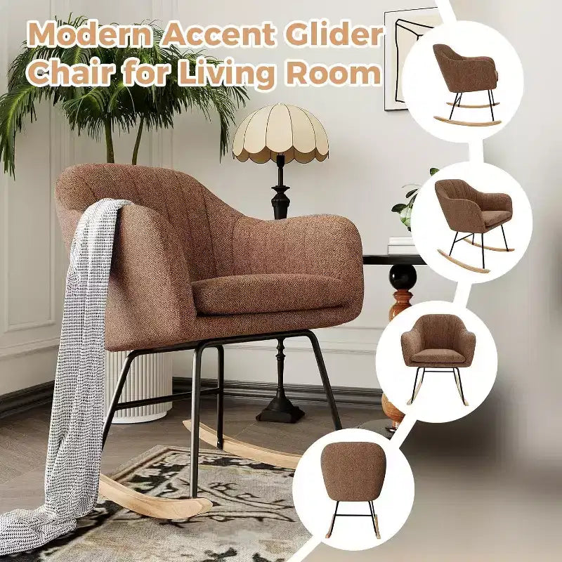 Upholstered Rocking Chair with High Back, Plush Seat, for Living Room or Nursery