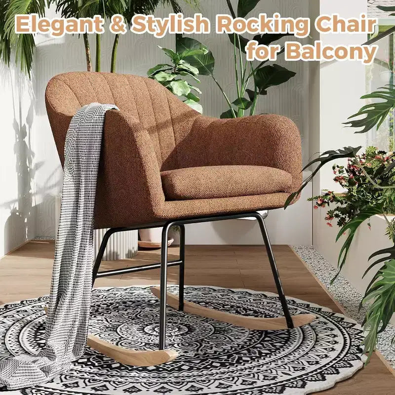 Upholstered Rocking Chair with High Back, Plush Seat, for Living Room or Nursery