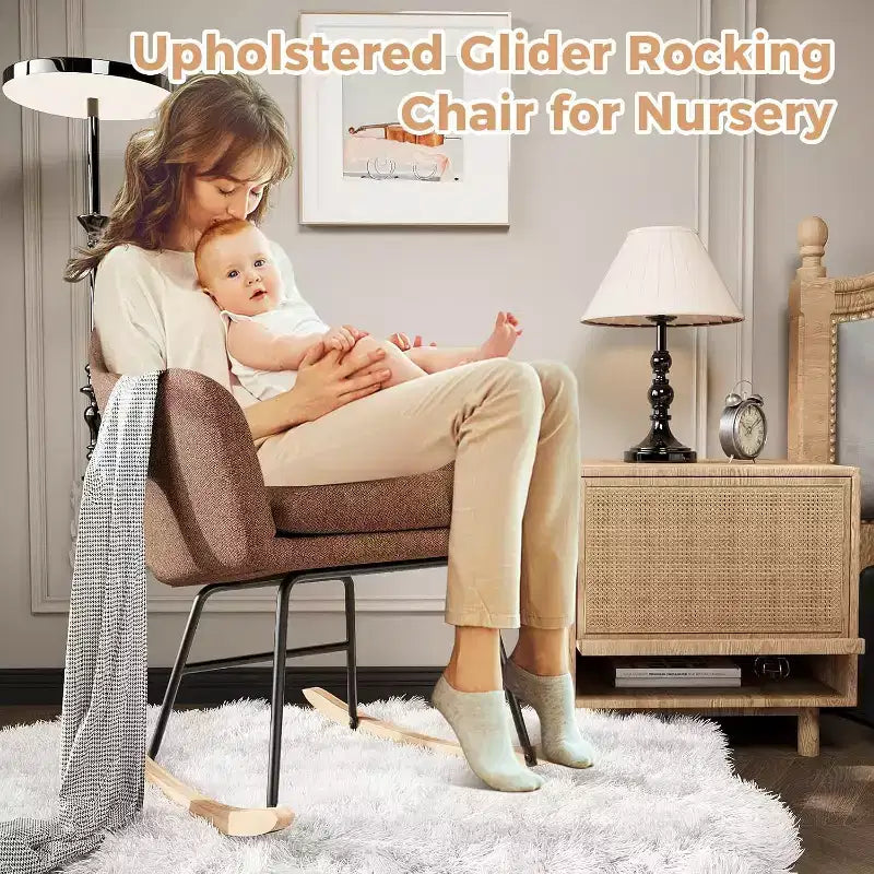 Upholstered Rocking Chair with High Back, Plush Seat, for Living Room or Nursery