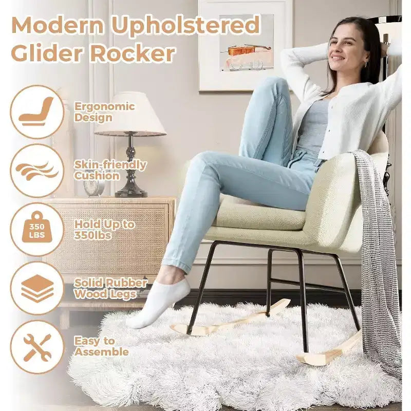 Upholstered Rocking Chair with High Back, Plush Seat, for Living Room or Nursery