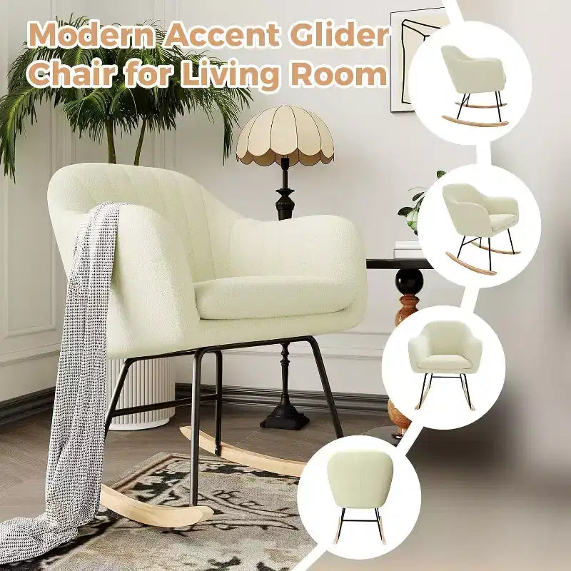 Upholstered Rocking Chair with High Back, Plush Seat, for Living Room or Nursery