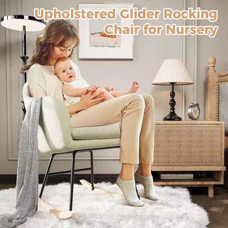 Upholstered Rocking Chair with High Back, Plush Seat, for Living Room or Nursery