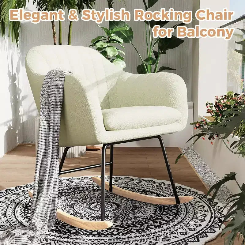 Upholstered Rocking Chair with High Back, Plush Seat, for Living Room or Nursery