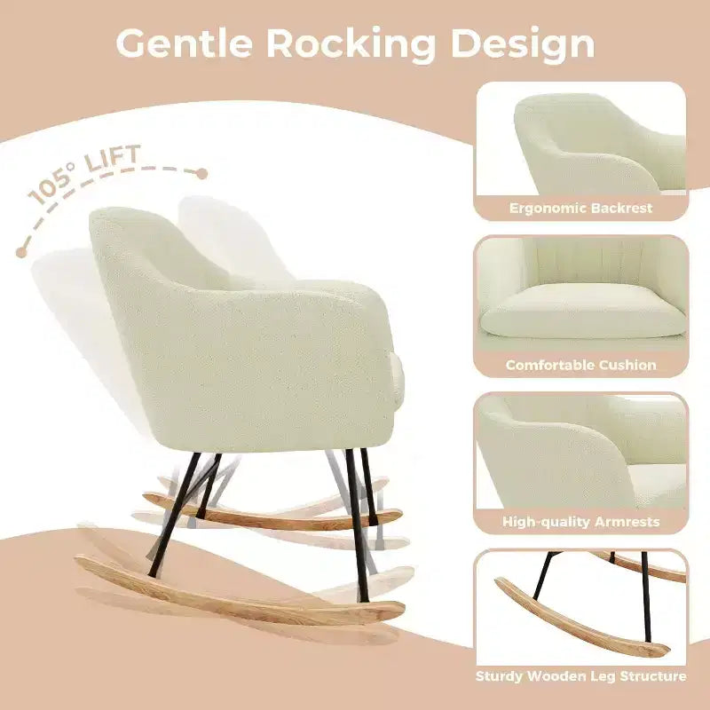 Upholstered Rocking Chair with High Back, Plush Seat, for Living Room or Nursery