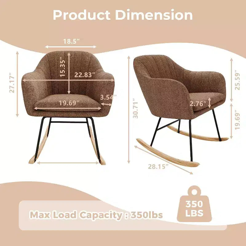 Upholstered Rocking Chair with High Back, Plush Seat, for Living Room or Nursery