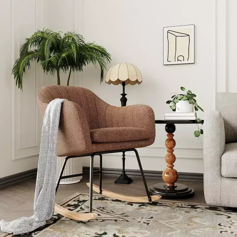 Upholstered Rocking Chair with High Back, Plush Seat, for Living Room or Nursery