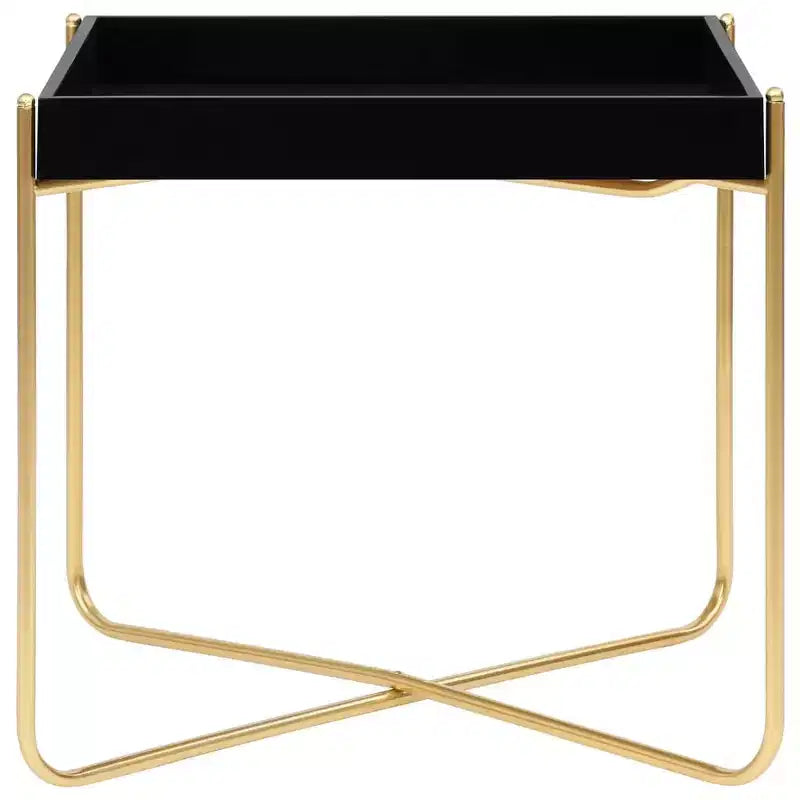 Side Table Black and Gold 15x15x15.2 Engineered Wood
