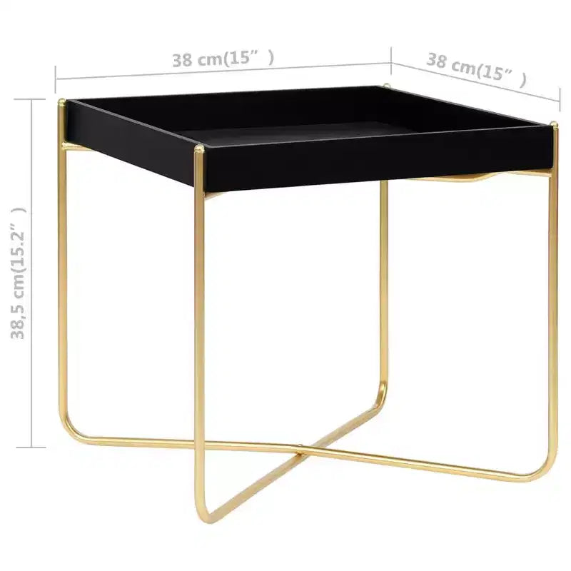 Side Table Black and Gold 15x15x15.2 Engineered Wood