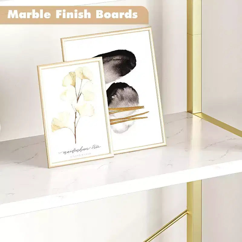 2 packs 5-Tier Arched Bookshelf with Metal Frame, Tall Standing Display Storage Rack for Bedroom Living Room Home Office, White & Gold