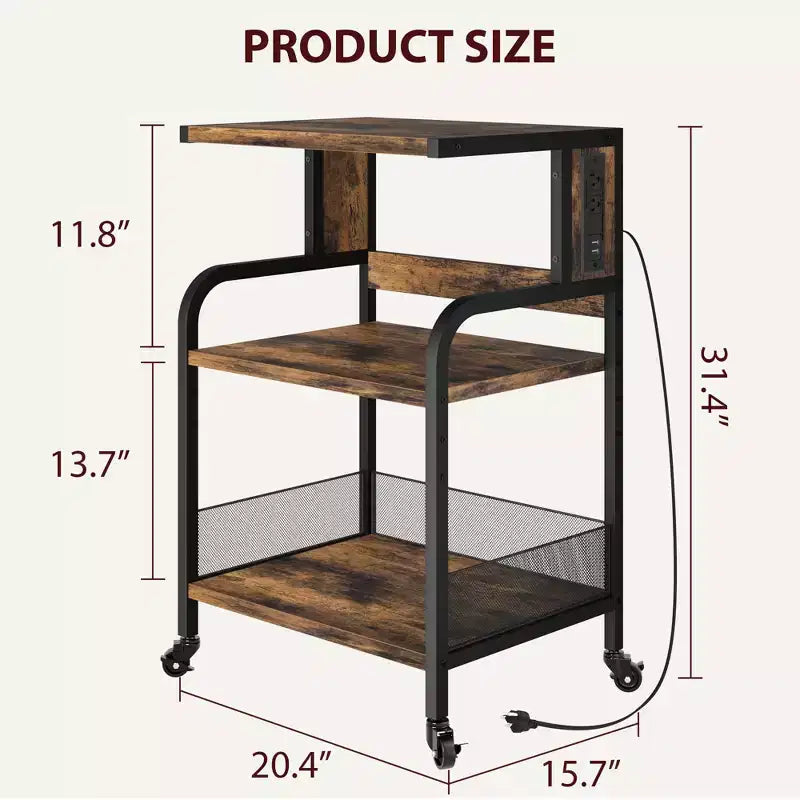 3-Tier Heavy Duty Rolling Printer Stand, Industrial Mobile Office Cart with Adjustable Storage Shelves, Lockable Wheels