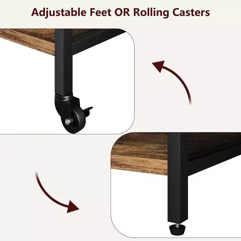 3-Tier Heavy Duty Rolling Printer Stand, Industrial Mobile Office Cart with Adjustable Storage Shelves, Lockable Wheels