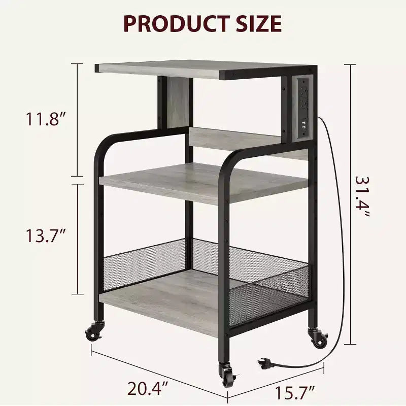 3-Tier Heavy Duty Rolling Printer Stand, Industrial Mobile Office Cart with Adjustable Storage Shelves, Lockable Wheels