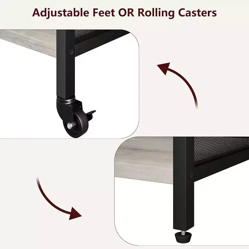 3-Tier Heavy Duty Rolling Printer Stand, Industrial Mobile Office Cart with Adjustable Storage Shelves, Lockable Wheels