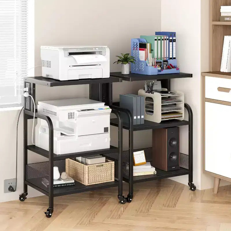 3-Tier Heavy Duty Rolling Printer Stand, Industrial Mobile Office Cart with Adjustable Storage Shelves, Lockable Wheels