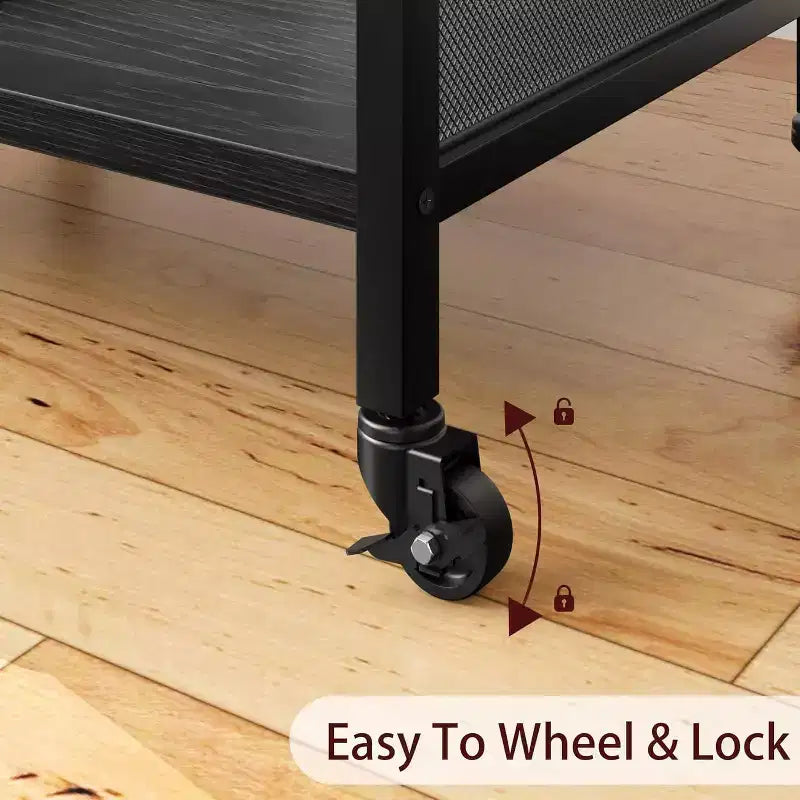 3-Tier Heavy Duty Rolling Printer Stand, Industrial Mobile Office Cart with Adjustable Storage Shelves, Lockable Wheels
