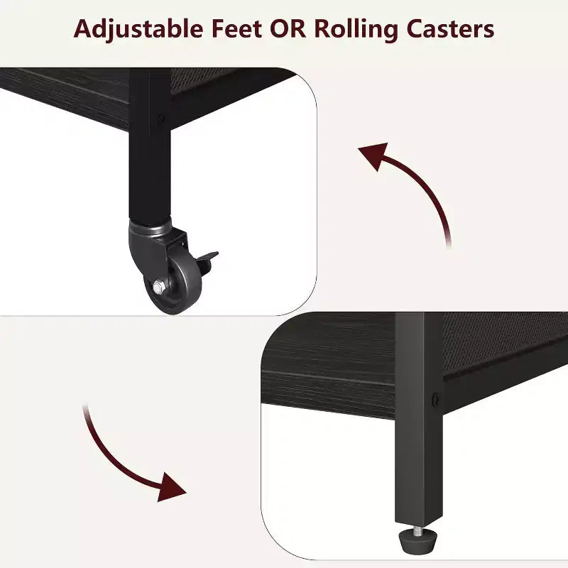 3-Tier Heavy Duty Rolling Printer Stand, Industrial Mobile Office Cart with Adjustable Storage Shelves, Lockable Wheels