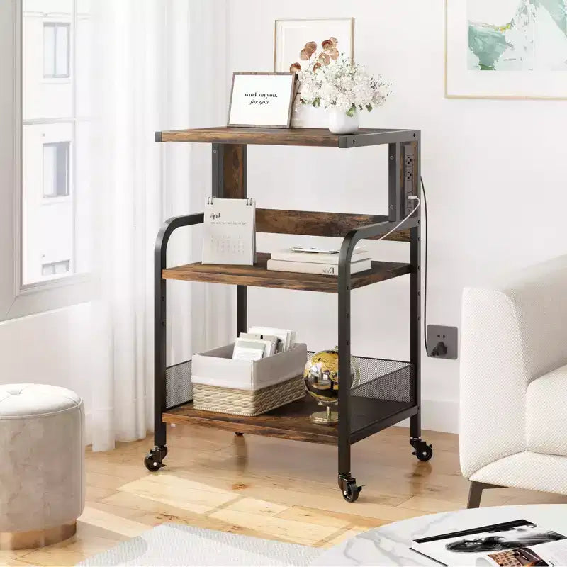 3-Tier Heavy Duty Rolling Printer Stand, Industrial Mobile Office Cart with Adjustable Storage Shelves, Lockable Wheels