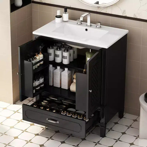 30 Bathroom Vanity Sink Combo, Bathroom storage Cabinet with Drawers and Door Shelf, Single Sink Bathroom Vanity