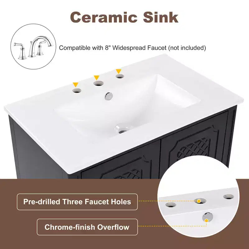 30 Bathroom Vanity Sink Combo, Bathroom storage Cabinet with Drawers and Door Shelf, Single Sink Bathroom Vanity