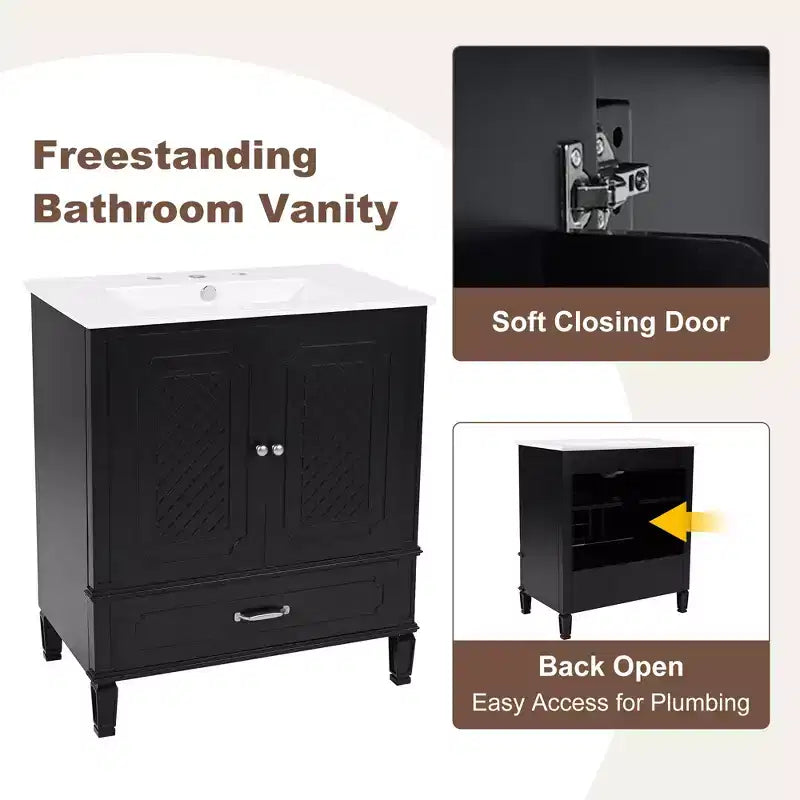 30 Bathroom Vanity Sink Combo, Bathroom storage Cabinet with Drawers and Door Shelf, Single Sink Bathroom Vanity