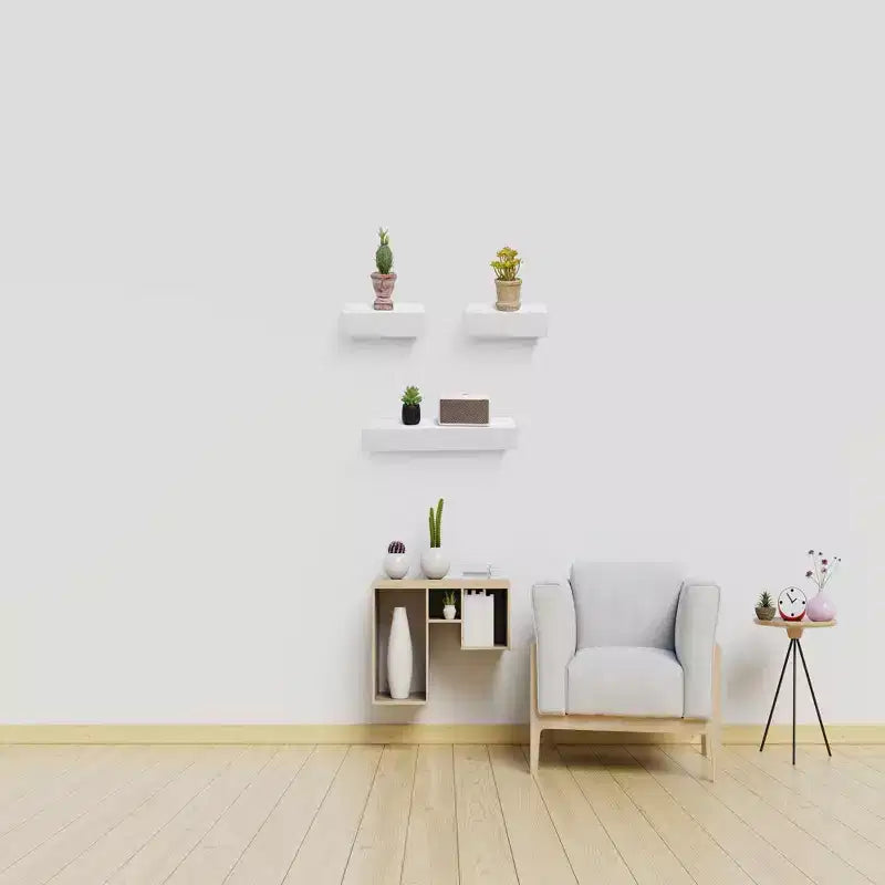17.72 White Floating Shelf C invisible-bracket wood wall mount, perfect bathroom/bedroom/kitchen dcor or book/plant display, easy install.